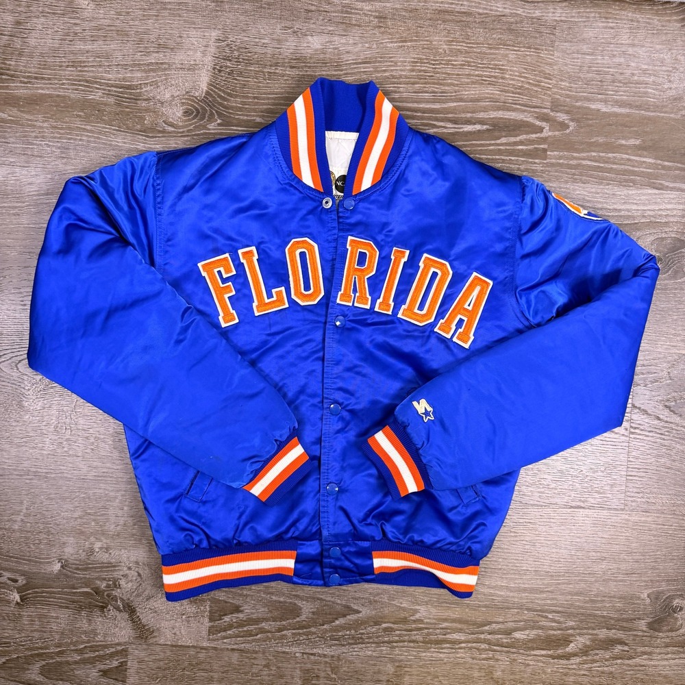 Vtg 80s Florida Gators Starter Satin Jacket Medium Spellout Bomber Made In USA